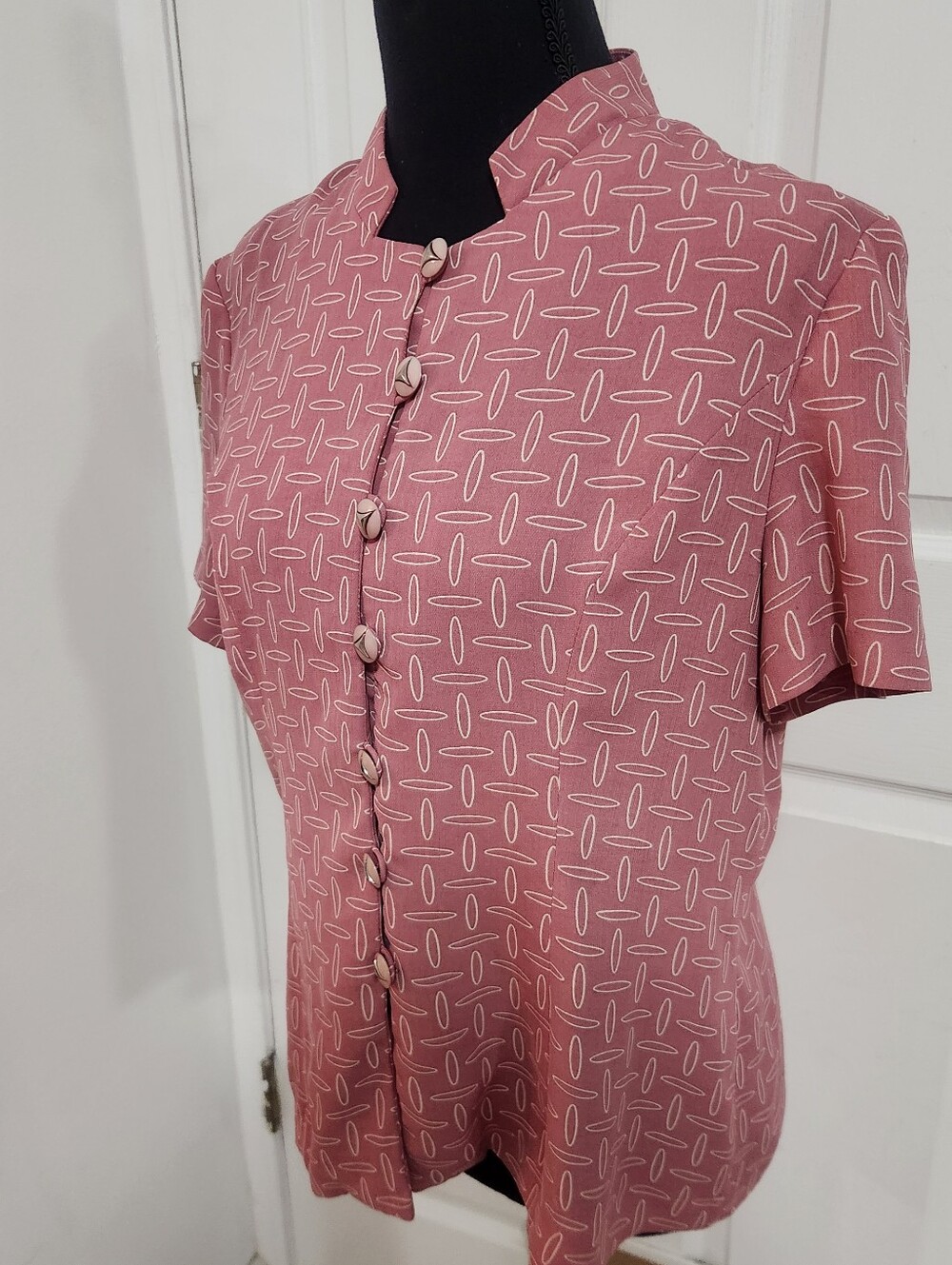 Y2K Style Button Up Peach Shirt With Funky Pattern